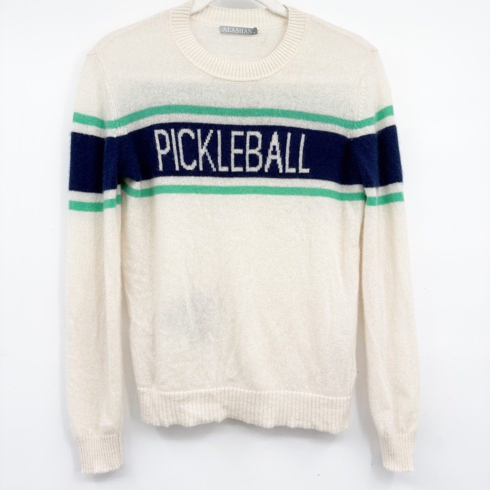 Alashan Womens Cashmere Pickleball Striped Preppy Luxury Crewneck Sweater Size M